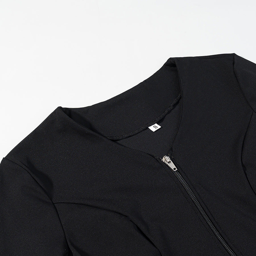 Damen Taillierte Kurzjacke mit Mittelreißverschluss und Spitzenvolants Nord Taschen