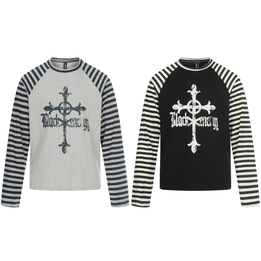 Herren Langarm-Raglanshirt mit Streifenärmeln und Vintage-Print Nord Taschen