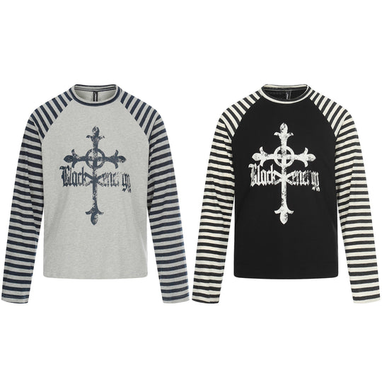 Herren Langarm-Raglanshirt mit Streifenärmeln und Vintage-Print Nord Taschen