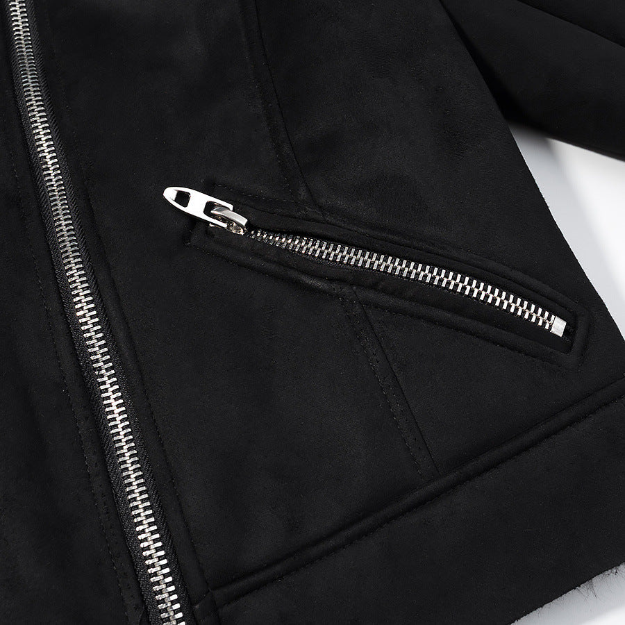 Damen Kurze Bikerjacke im Aviator-Look mit Kunstfellkragen und asymmetrischem Reißverschluss Nord Taschen