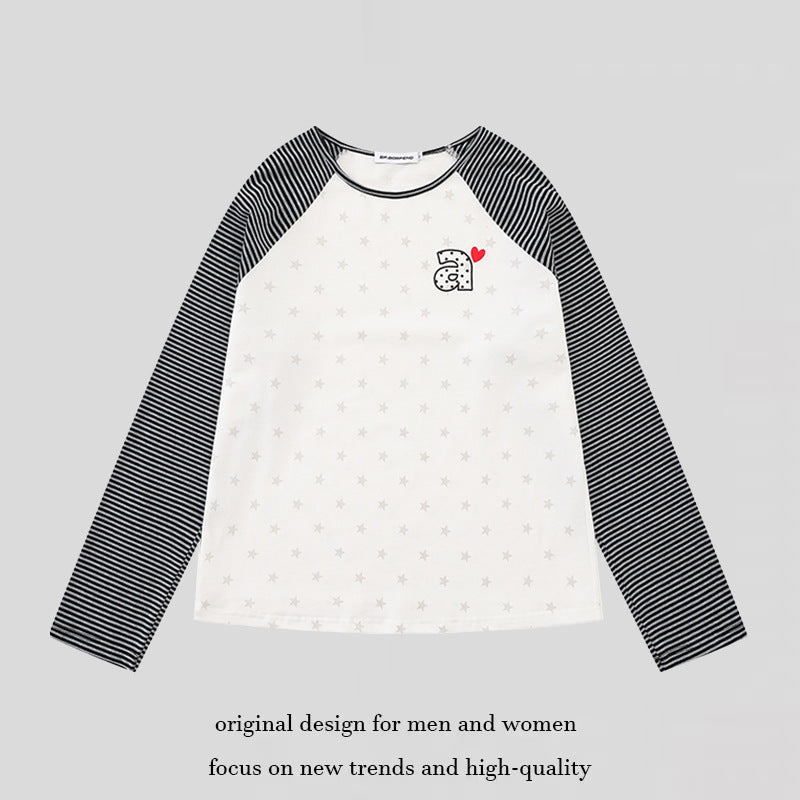 Damen Raglan-Langarmshirt mit gestreiften Ärmeln, Sternen-Allover und Buchstaben-Applikation Nord Taschen