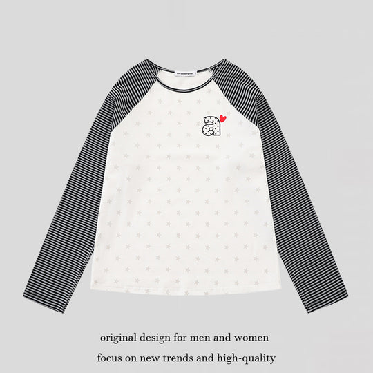 Damen Raglan-Langarmshirt mit gestreiften Ärmeln, Sternen-Allover und Buchstaben-Applikation Nord Taschen