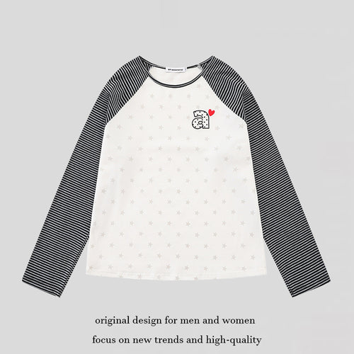 Damen Raglan-Langarmshirt mit gestreiften Ärmeln, Sternen-Allover und Buchstaben-Applikation Nord Taschen