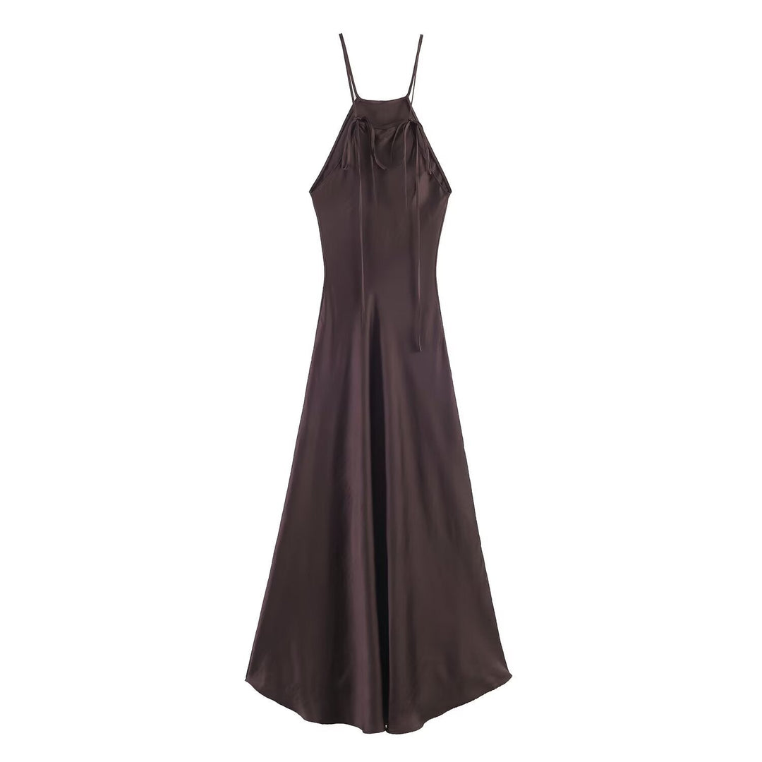 Damen Maxikleid mit elegantem Halterneck und schwingendem Saum