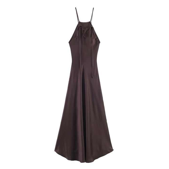 Damen Maxikleid mit elegantem Halterneck und schwingendem Saum