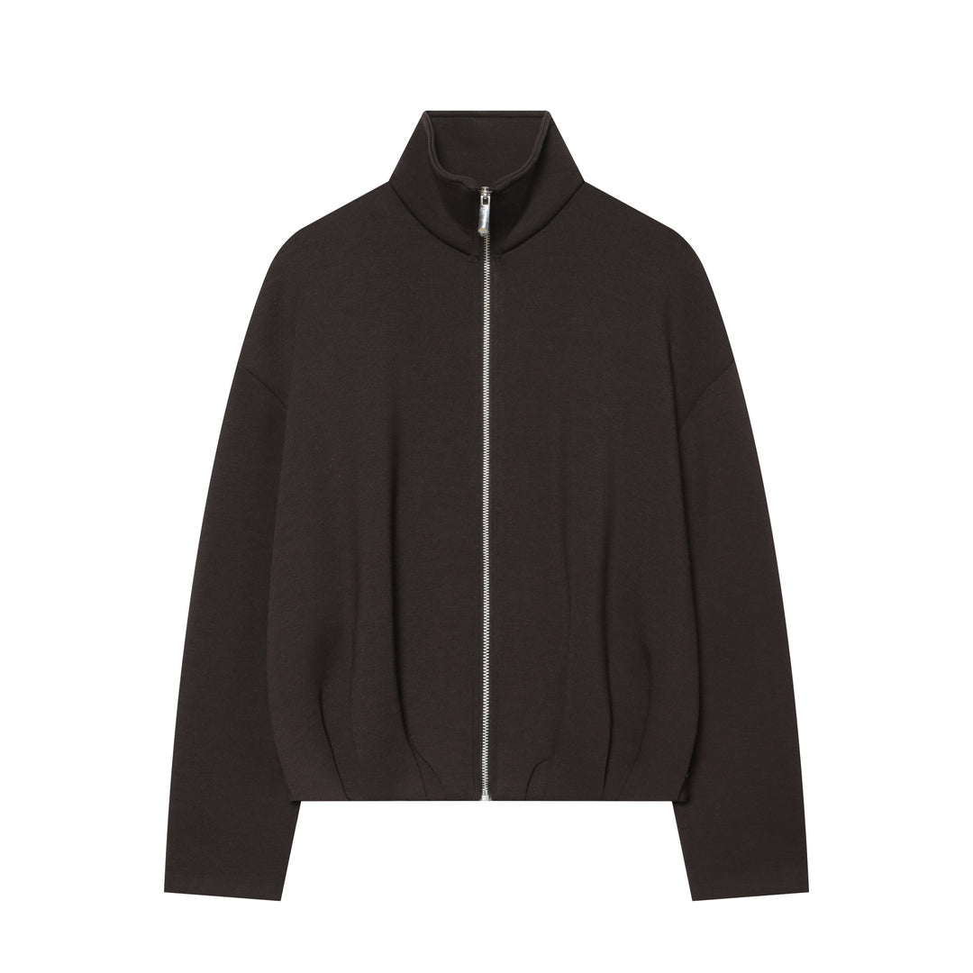 Damen Cropped‑Sweatjacke mit hohem Stehkragen, durchgehendem Reißverschluss und taillierter Tunnelzugsaum Nord Taschen