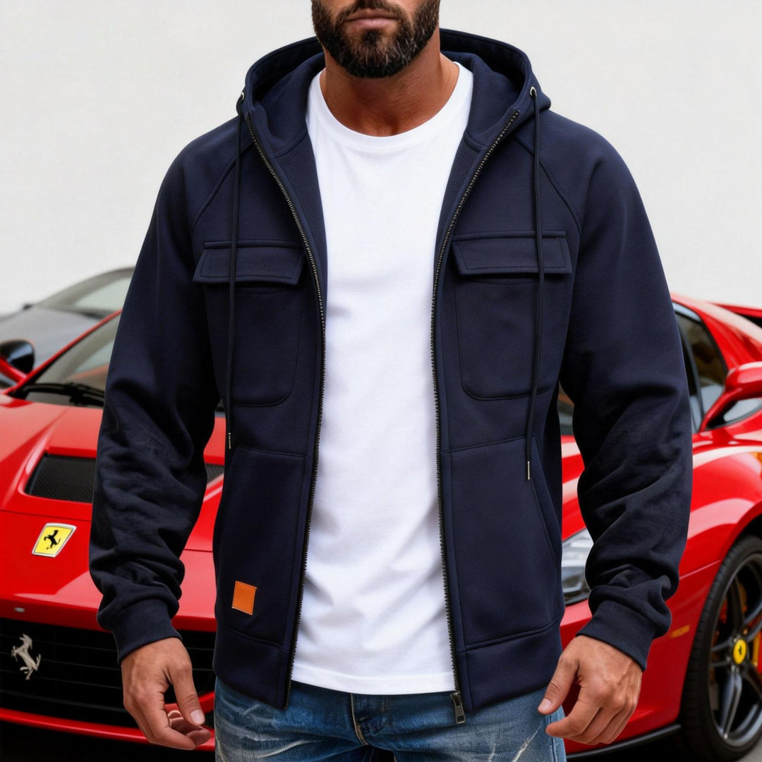 Herren Kapuzenjacke mit durchgehendem Reißverschluss, Brustklappen und moderner Slim‑Fit-Silhouette Nord Taschen