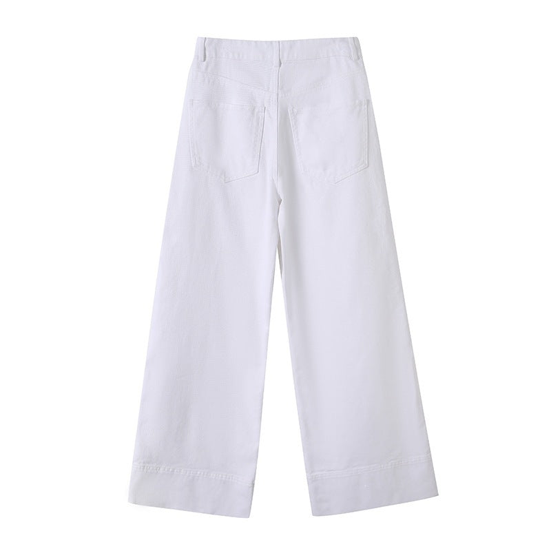 Damen Weite hochtaillierte Palazzo-Hose aus Baumwollmix mit Umschlagsaum Nord Taschen