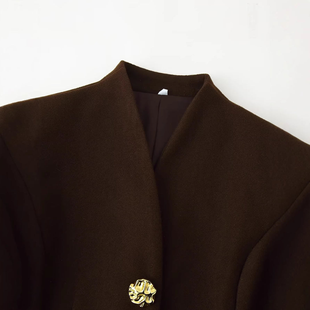 Damen Zweiteiliges tailliertes Blazer- und Minirock-Set mit goldener Schmuckknopfleiste Nord Taschen