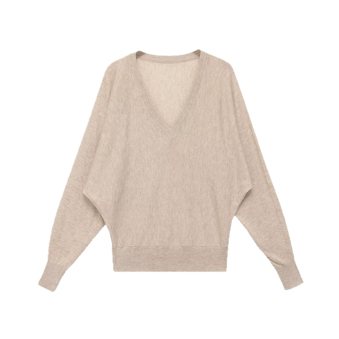 Damen Oversized V-Ausschnitt Feinstrickpullover mit Fledermausärmeln Nord Taschen