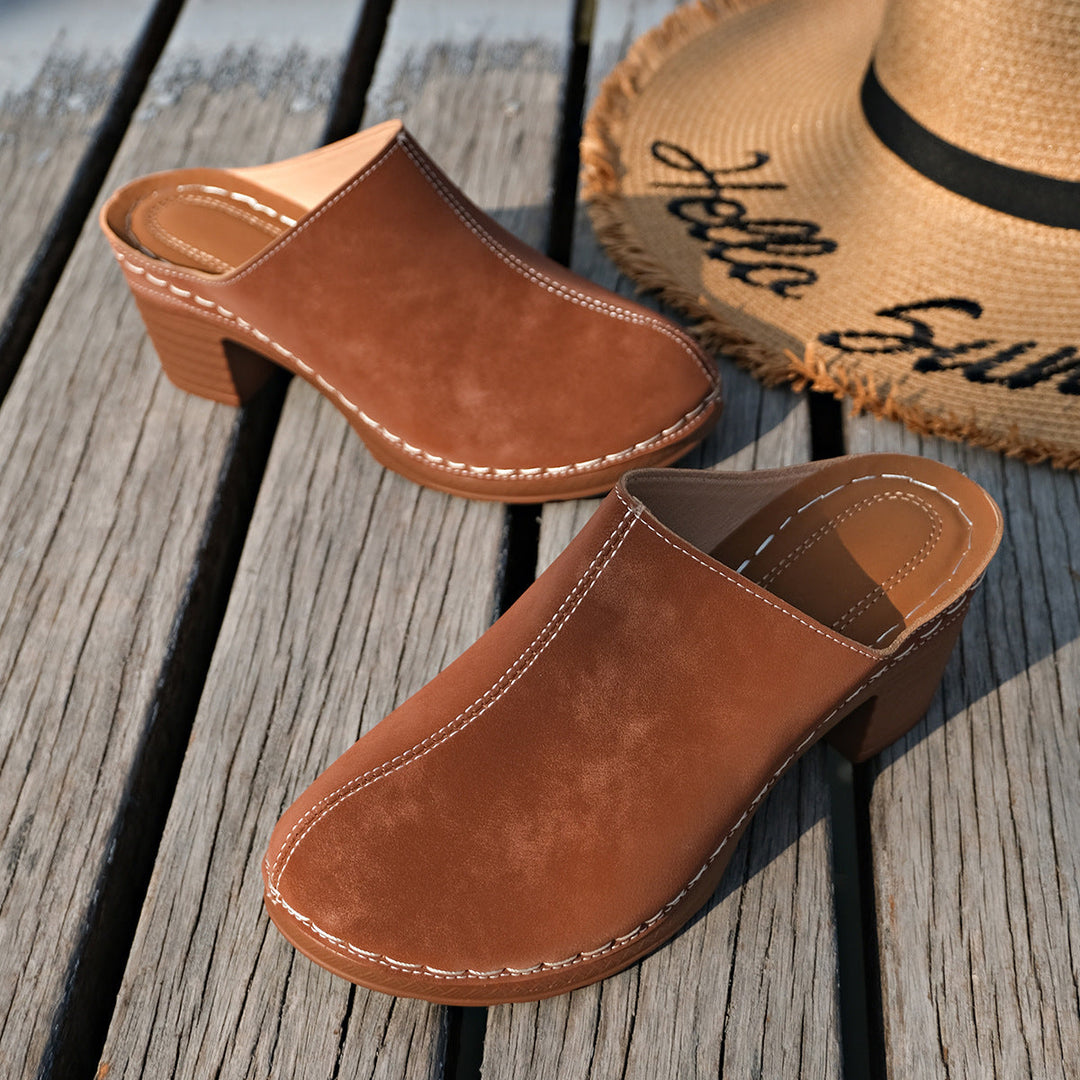Damen Elegante Clogs aus hochwertigem Wildleder mit komfortablem Blockabsatz