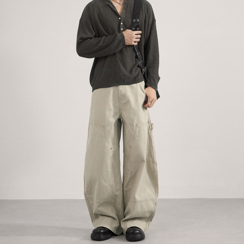 Herren Ultraweite Workwear-Palazzohose aus robustem Baumwoll-Twill mit Kniepaneelen und Werkzeugschlaufe Nord Taschen