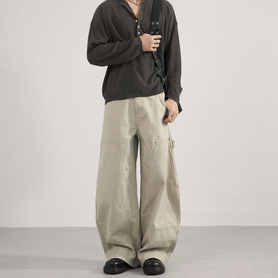 Herren Ultraweite Workwear-Palazzohose aus robustem Baumwoll-Twill mit Kniepaneelen und Werkzeugschlaufe Nord Taschen