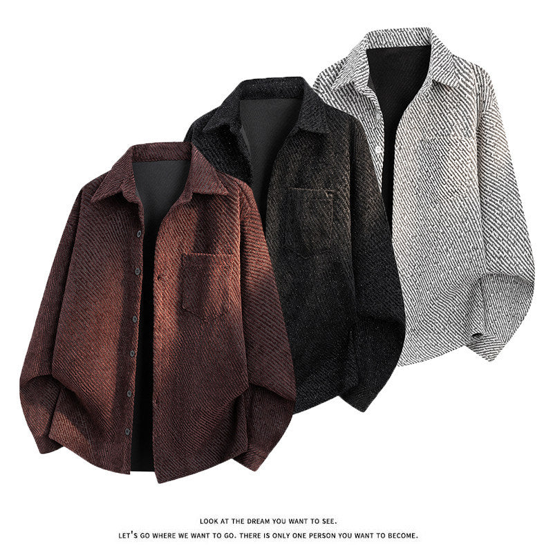 Damen Oversize-Textur-Hemdjacke mit diagonaler Struktur und Brusttasche Nord Taschen