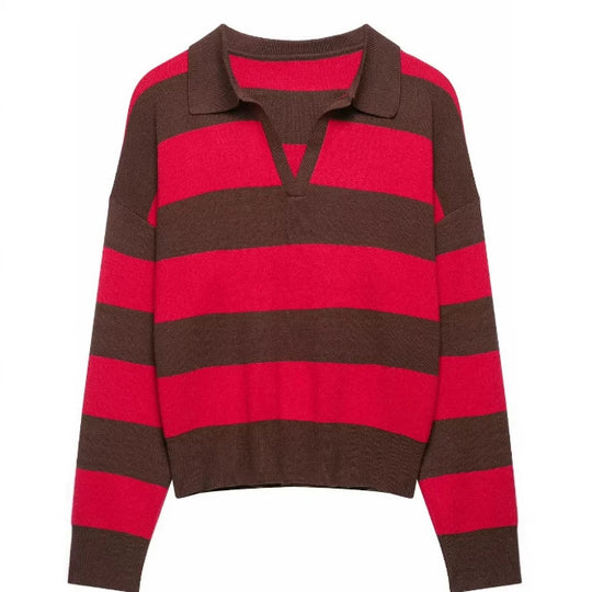 Damen Cropped Rugby-Strickpullover mit Kentkragen und V‑Ausschnitt Nord Taschen