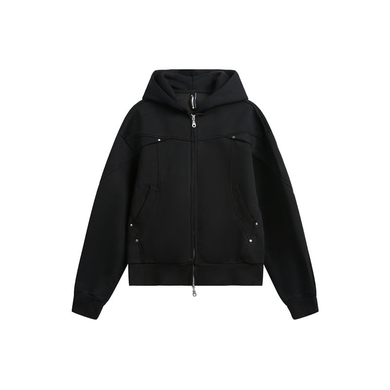 Unisex Oversize Kapuzen-Sweatjacke mit Zwei-Wege-Reißverschluss Nord Taschen