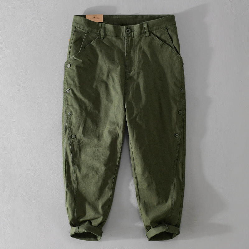 Herren lässige konische Hose mit seitlicher Knopfleiste und Umschlag Nord Taschen