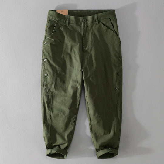 Herren lässige konische Hose mit seitlicher Knopfleiste und Umschlag Nord Taschen