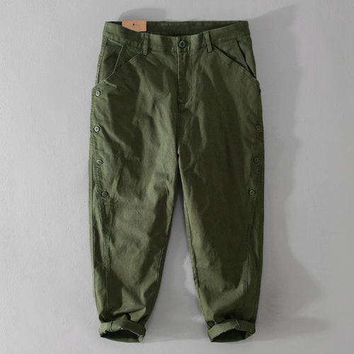 Herren lässige konische Hose mit seitlicher Knopfleiste und Umschlag Nord Taschen