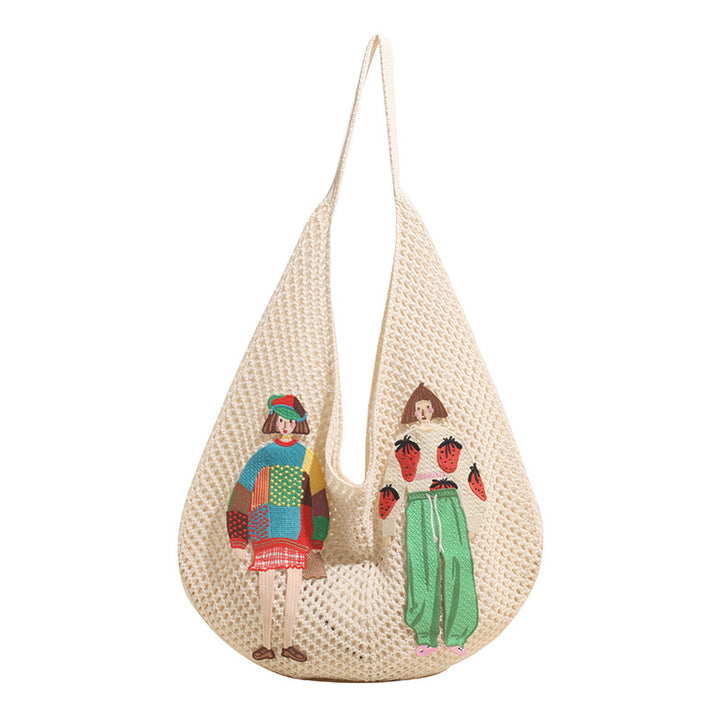 Damen gehäkelte Strandtasche mit bunten Applikationen Nord Taschen