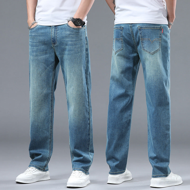 Herren Extraweite Denim-Baggy-Jeans mit geradem Bein & soften Waschungen Nord Taschen