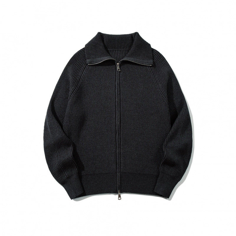 Unisex Grobgerippte Zip-Strickjacke mit Stehkragen, Raglanärmeln und Zwei-Wege-Reißverschluss Nord Taschen
