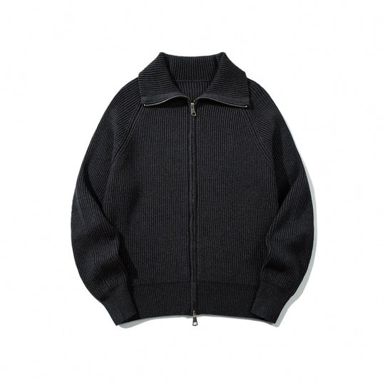 Unisex Grobgerippte Zip-Strickjacke mit Stehkragen, Raglanärmeln und Zwei-Wege-Reißverschluss Nord Taschen