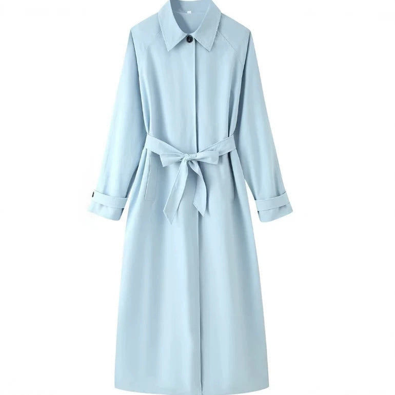 Damen Leichter knielanger Trenchcoat im Clean‑Look mit Bindegürtel und verdeckter Knopfleiste Nord Taschen