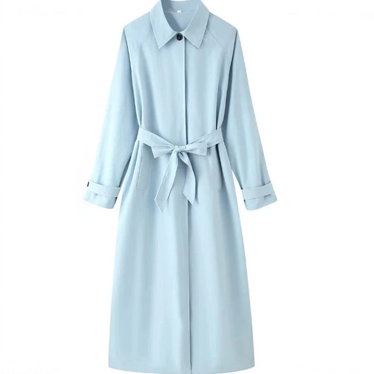 Damen Leichter knielanger Trenchcoat im Clean‑Look mit Bindegürtel und verdeckter Knopfleiste Nord Taschen