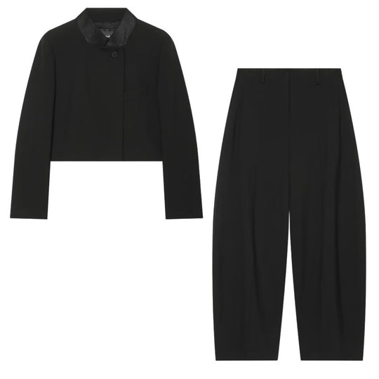 Damen Hochtaillierte weite Cropped‑Hose mit Bundfalten und elegantem Fall Nord Taschen