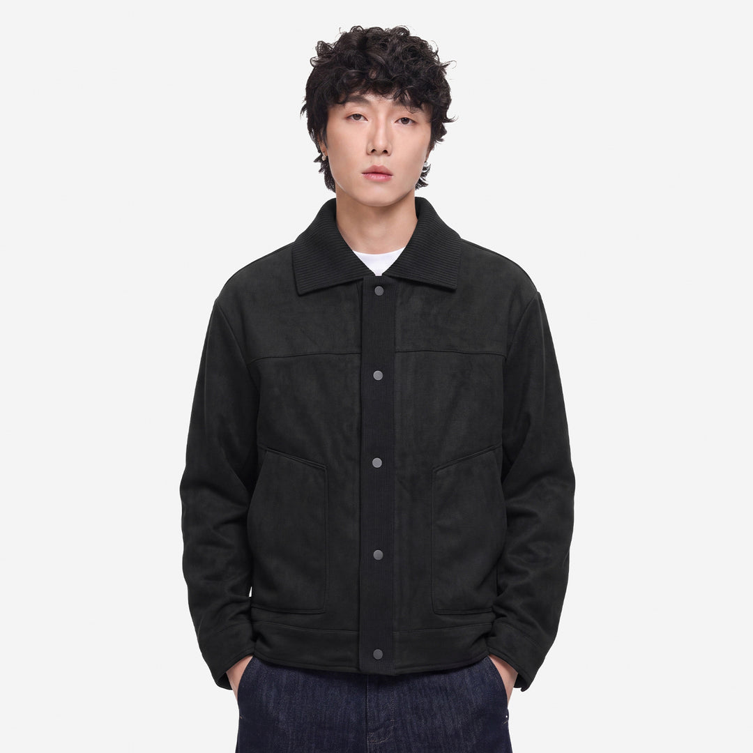 Herren Overshirt-Jacke im Wildlederlook mit Rippkragen und Druckknopfleiste Nord Taschen