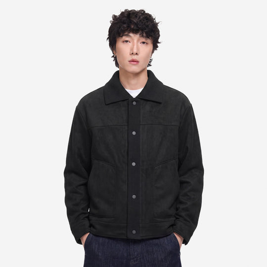 Herren Overshirt-Jacke im Wildlederlook mit Rippkragen und Druckknopfleiste Nord Taschen