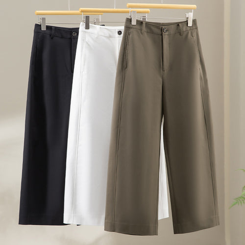 Damen Weite Culotte-Hose mit hoher Taille, Bügelfalte und geradem Bein Nord Taschen