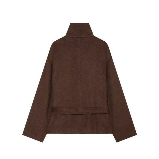 Damen Kurzcape‑Mantel aus Wollmix mit hohem Stehkragen und Taillengürtel Nord Taschen