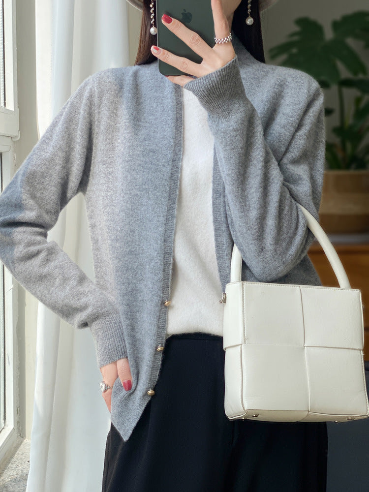 Damen Offener Feinstrick-Cardigan im Mohair‑Look mit geradem Saum und schmalen Bündchen Nord Taschen