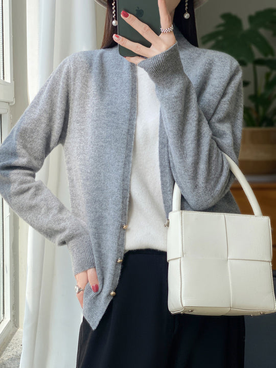 Damen Offener Feinstrick-Cardigan im Mohair‑Look mit geradem Saum und schmalen Bündchen Nord Taschen