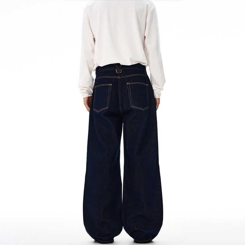 Herren Extraweite Bodenlange Palazzo-Denimhose mit hohem Bund und markanter Saumfaltung Nord Taschen
