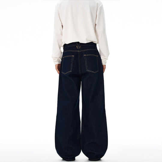 Herren Extraweite Bodenlange Palazzo-Denimhose mit hohem Bund und markanter Saumfaltung Nord Taschen