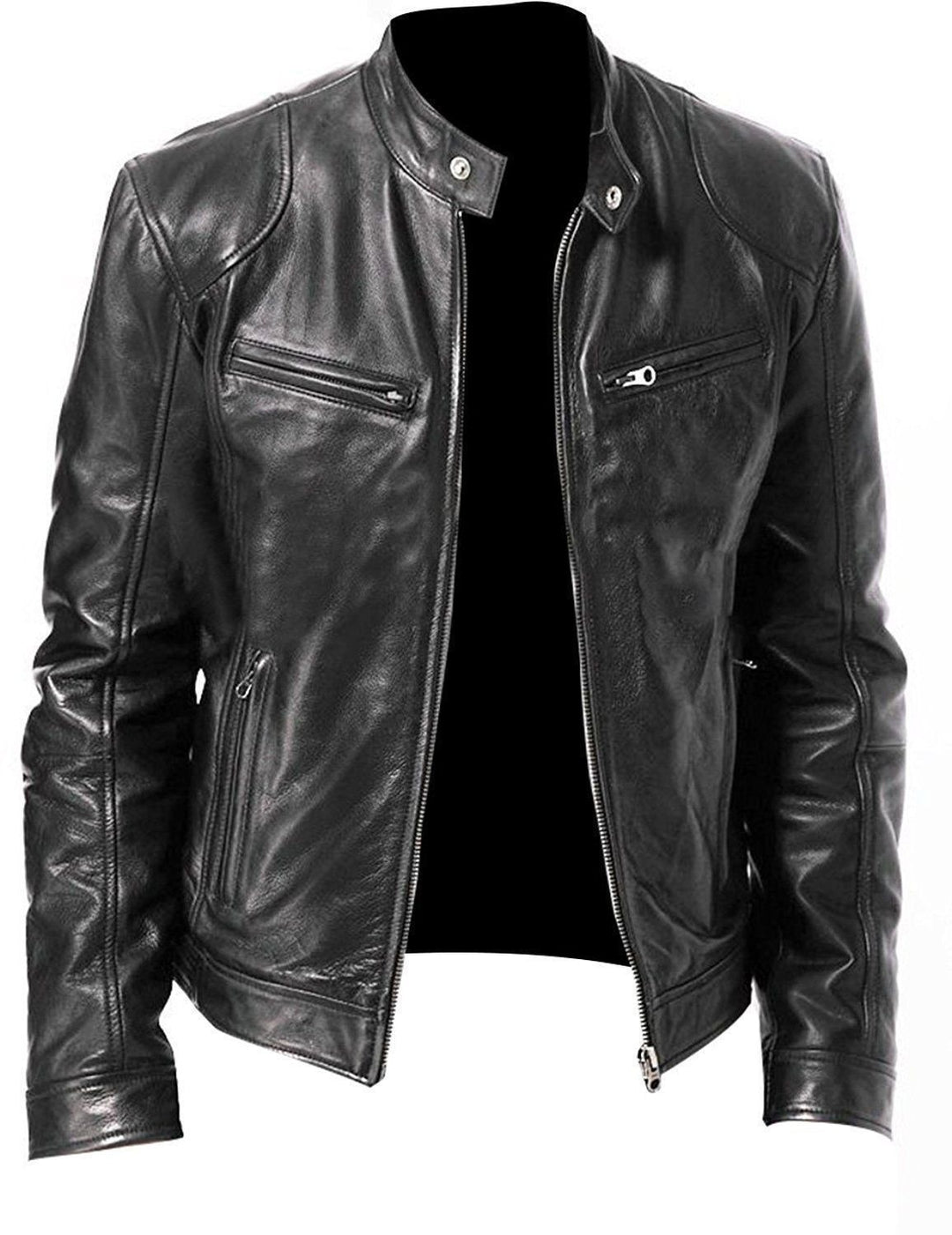 Herren vintage-inspirierte Lederjacke im Bikerstil mit Stehkragen und sichtbaren Reißverschlüssen Nord Taschen
