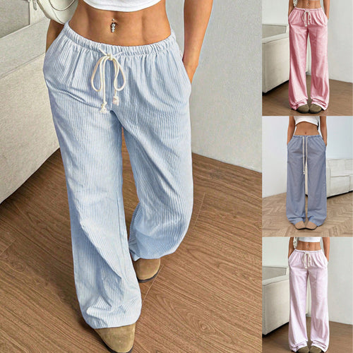 Damen Weite Freizeit-Hose mit Tunnelzug, Gummibund und feiner Streifenstruktur Nord Taschen