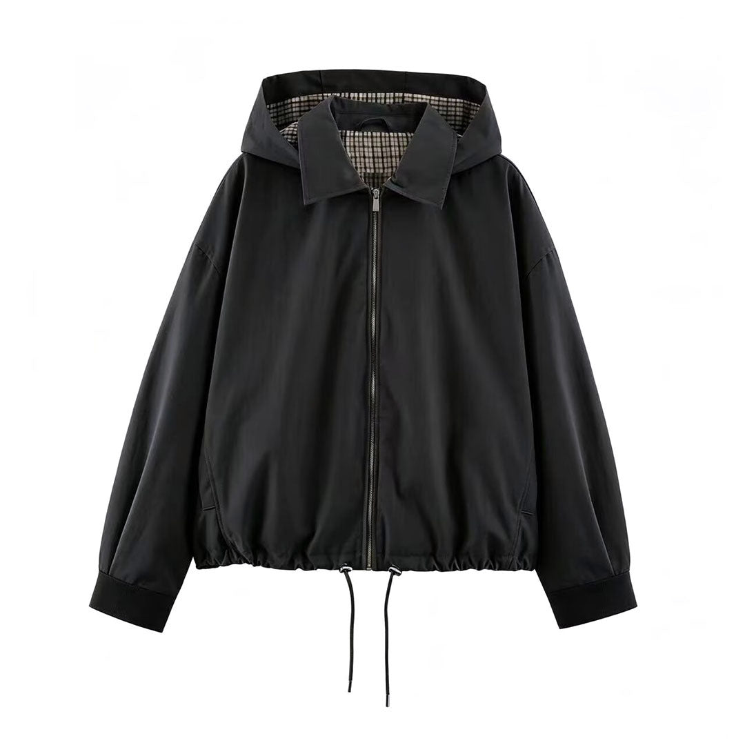 Damen Leichte Kapuzenjacke im Cropped-Oversize-Schnitt mit Tunnelzugsaum und verdecktem Reißverschluss Nord Taschen
