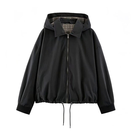 Damen Leichte Kapuzenjacke im Cropped-Oversize-Schnitt mit Tunnelzugsaum und verdecktem Reißverschluss Nord Taschen