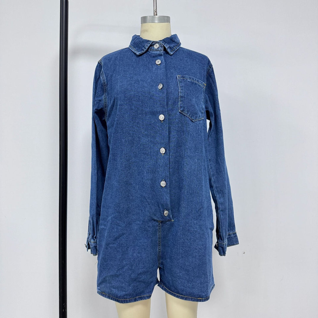 Damen Jeans-Overall mit Kurzarm und praktischen Taschen