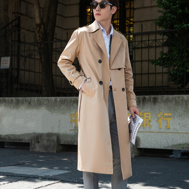 Herren Taillierter Trenchcoat aus wasserabweisendem Twill mit doppelreihiger Knopfleiste Nord Taschen