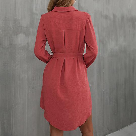 Damen Lockeres Hemdblusen-Minikleid mit Taillengürtel und aufgesetzten Brusttaschen Nord Taschen