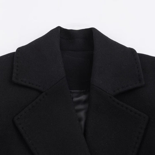 Damen Longline-Mantel mit breitem Revers und Bindegürtel Nord Taschen