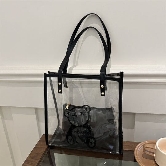 Damen transparente Tragetasche mit auffälligem Bärenmotiv Nord Taschen
