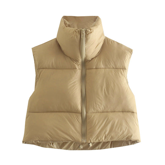 Damen kurze Steppweste mit hohem Stehkragen, leichter Puffer‑Optik und verstellbarem Saum Nord Taschen