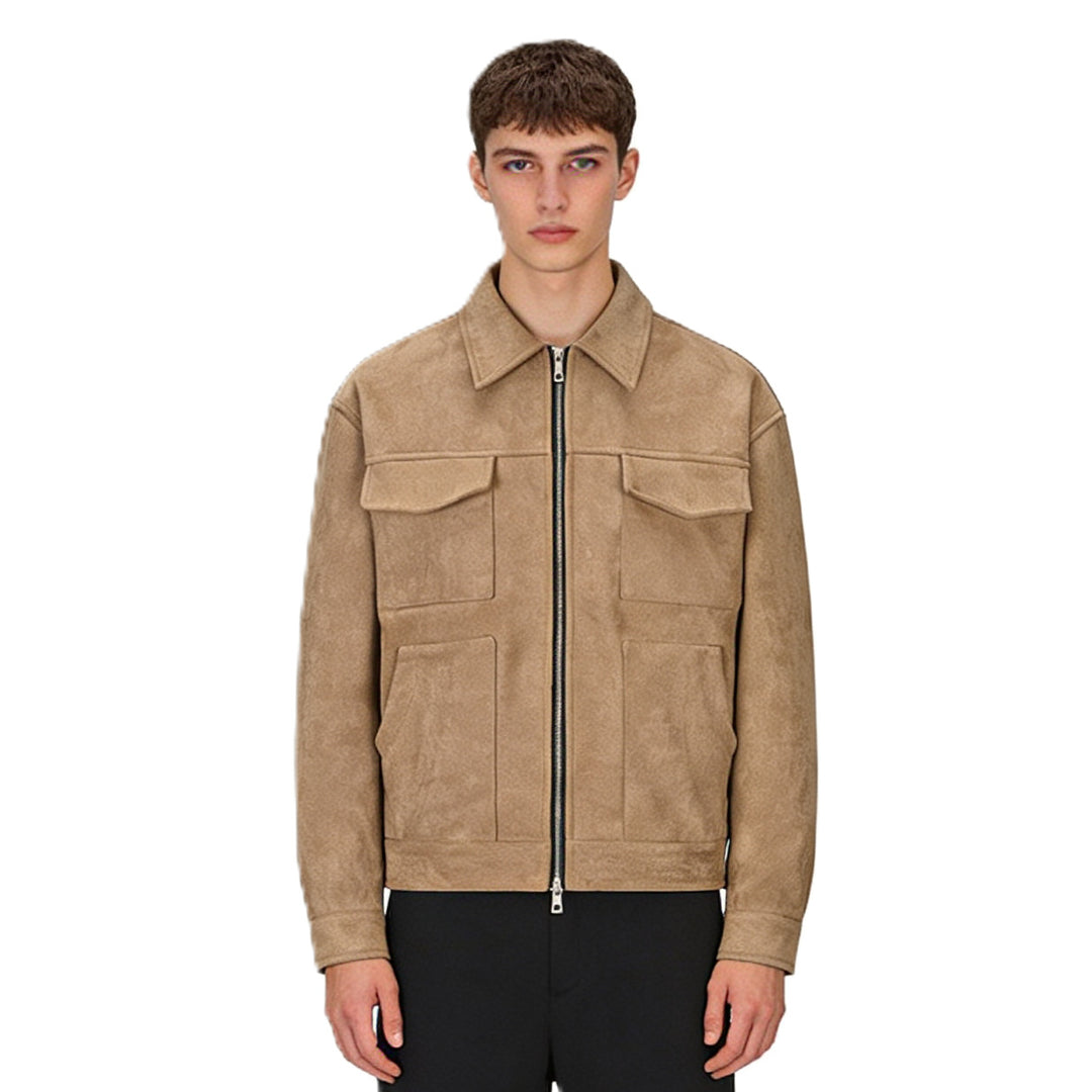 Herren Veloursleder-Overshirt mit vier Pattentaschen und Zwei-Wege-Reißverschluss Nord Taschen
