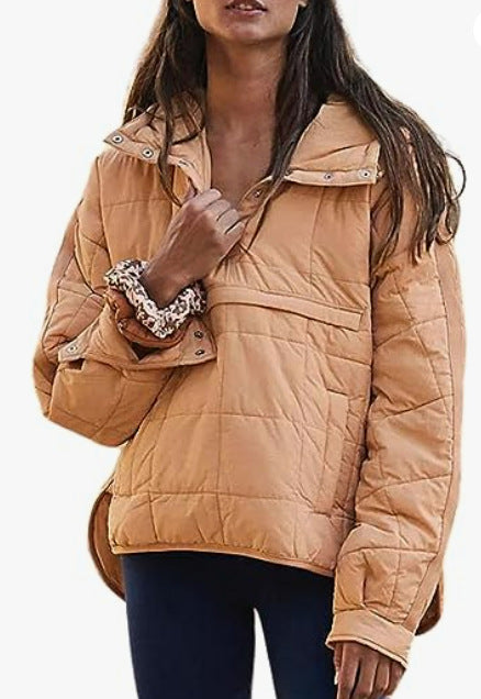 Damen Gefütterter Stepp-Anorak-Pullover mit Kapuze Nord Taschen